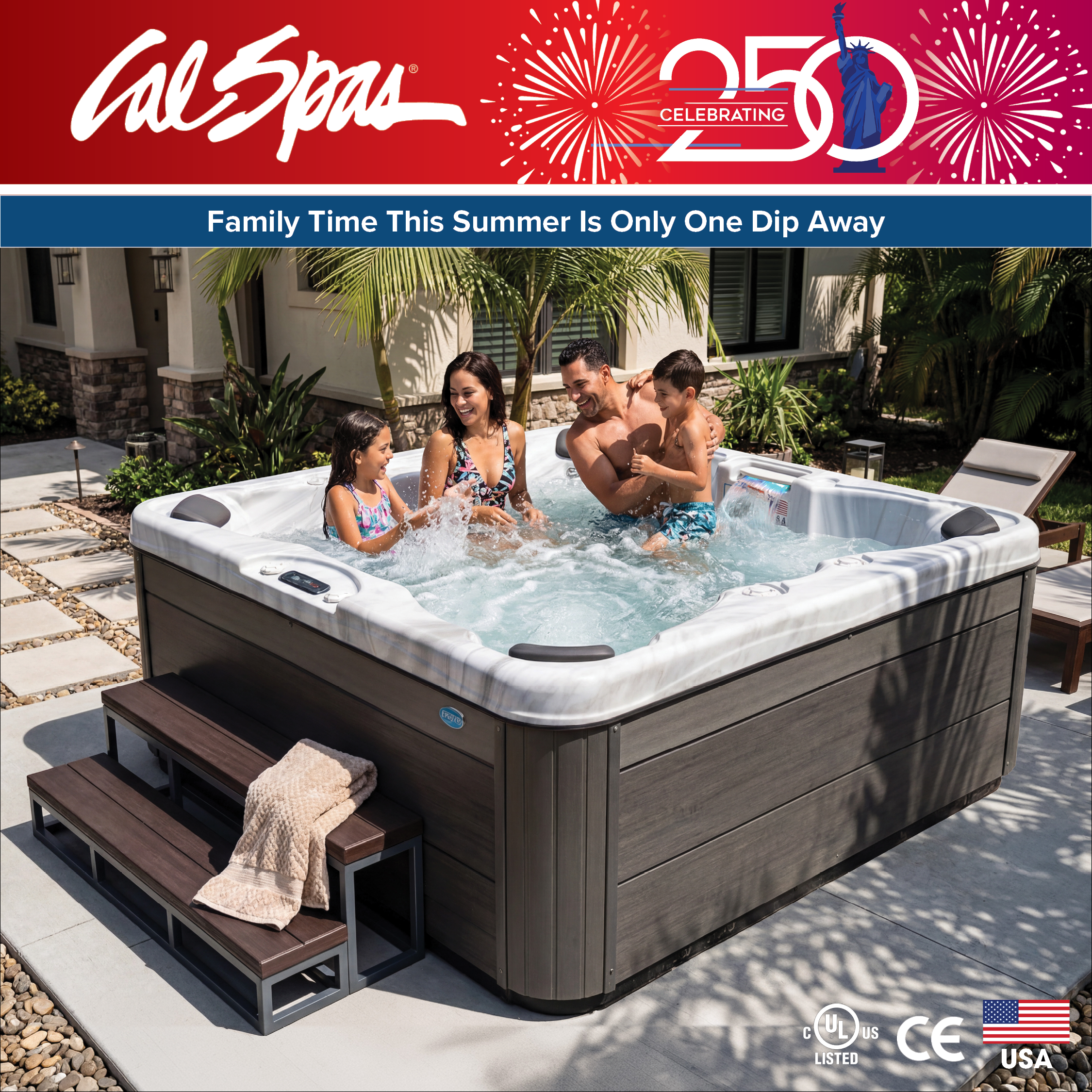 Calspas hot tub being used in a family setting - Meriden